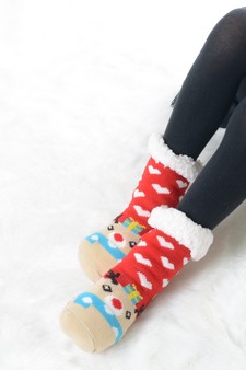 Kid's Non-slip Faux Sherpa Holiday Character Slipper Socks style 4