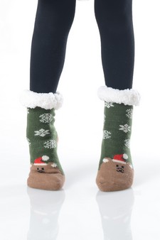 Kid's Non-slip Faux Sherpa Holiday Character Slipper Socks style 5