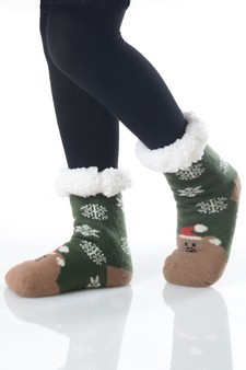 Kid's Non-slip Faux Sherpa Holiday Character Slipper Socks style 6
