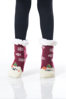 Kid's Non-slip Faux Sherpa Holiday Character Slipper Socks style 8