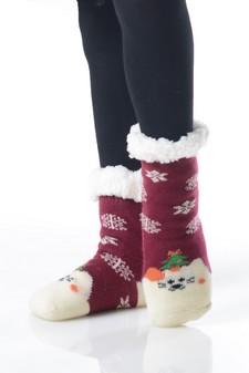 Kid's Non-slip Faux Sherpa Holiday Character Slipper Socks style 9