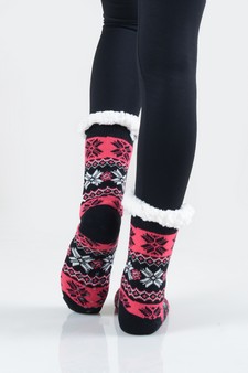 Women's Non-slip Faux Sherpa Winter Snowflake Slipper Socks style 10