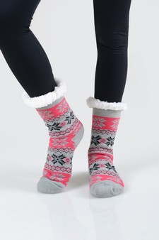 Women's Non-slip Faux Sherpa Winter Snowflake Slipper Socks style 11