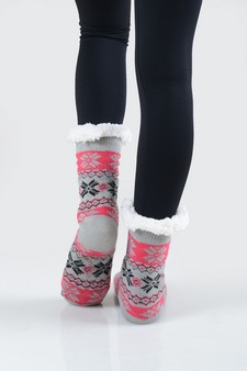 Women's Non-slip Faux Sherpa Winter Snowflake Slipper Socks style 13