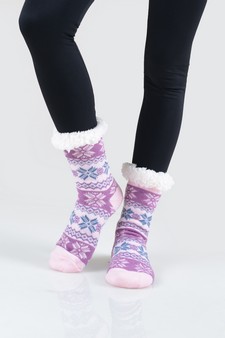 Women's Non-slip Faux Sherpa Winter Snowflake Slipper Socks style 14