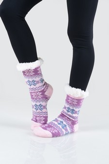 Women's Non-slip Faux Sherpa Winter Snowflake Slipper Socks style 15