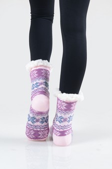 Women's Non-slip Faux Sherpa Winter Snowflake Slipper Socks style 16