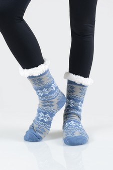 Women's Non-slip Faux Sherpa Winter Snowflake Slipper Socks style 17