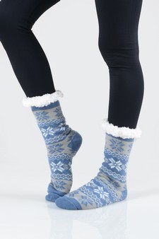 Women's Non-slip Faux Sherpa Winter Snowflake Slipper Socks style 18