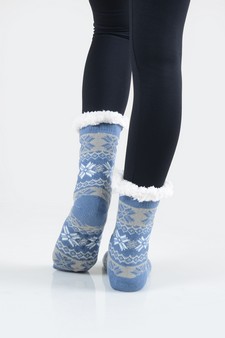 Women's Non-slip Faux Sherpa Winter Snowflake Slipper Socks style 19
