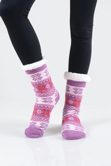 Women's Non-slip Faux Sherpa Winter Snowflake Slipper Socks style 2