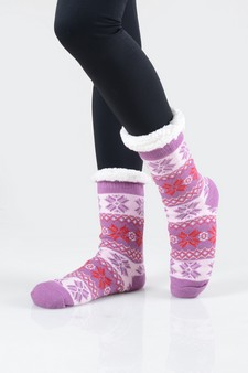 Women's Non-slip Faux Sherpa Winter Snowflake Slipper Socks style 3