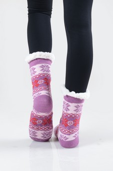 Women's Non-slip Faux Sherpa Winter Snowflake Slipper Socks style 4