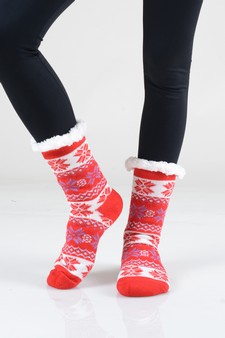 Women's Non-slip Faux Sherpa Winter Snowflake Slipper Socks style 5