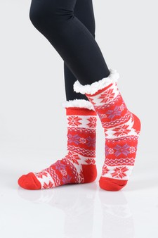 Women's Non-slip Faux Sherpa Winter Snowflake Slipper Socks style 6