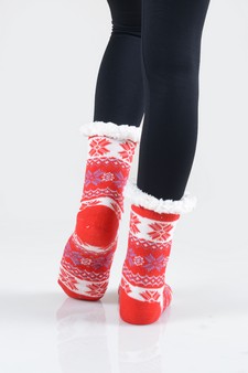 Women's Non-slip Faux Sherpa Winter Snowflake Slipper Socks style 7