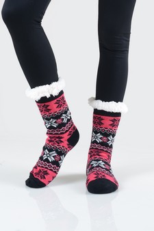 Women's Non-slip Faux Sherpa Winter Snowflake Slipper Socks style 8