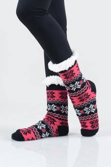 Women's Non-slip Faux Sherpa Winter Snowflake Slipper Socks style 9