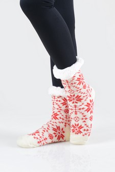 Women's Non-slip Faux Sherpa Rowan Snowflake Slipper Socks style 11
