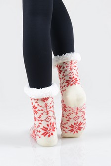 Women's Non-slip Faux Sherpa Rowan Snowflake Slipper Socks style 12