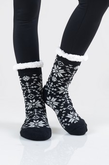 Women's Non-slip Faux Sherpa Rowan Snowflake Slipper Socks style 13