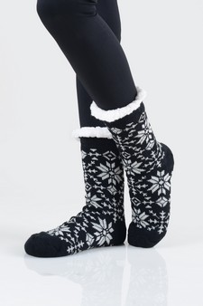 Women's Non-slip Faux Sherpa Rowan Snowflake Slipper Socks style 14
