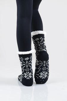 Women's Non-slip Faux Sherpa Rowan Snowflake Slipper Socks style 15