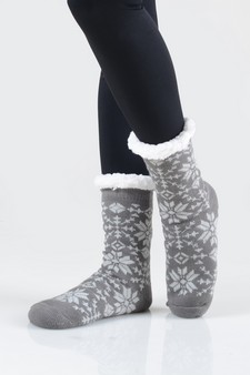 Women's Non-slip Faux Sherpa Rowan Snowflake Slipper Socks style 17