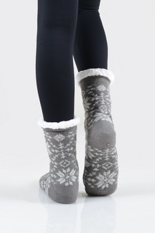 Women's Non-slip Faux Sherpa Rowan Snowflake Slipper Socks style 18