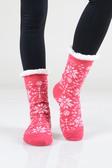 Women's Non-slip Faux Sherpa Rowan Snowflake Slipper Socks style 2