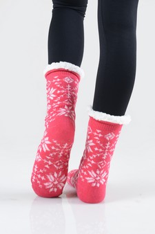 Women's Non-slip Faux Sherpa Rowan Snowflake Slipper Socks style 3
