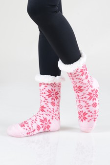 Women's Non-slip Faux Sherpa Rowan Snowflake Slipper Socks style 5
