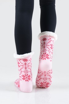 Women's Non-slip Faux Sherpa Rowan Snowflake Slipper Socks style 6
