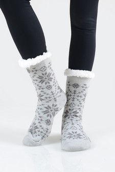 Women's Non-slip Faux Sherpa Rowan Snowflake Slipper Socks style 7