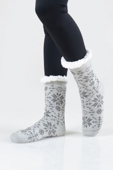 Women's Non-slip Faux Sherpa Rowan Snowflake Slipper Socks style 8