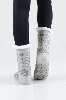 Women's Non-slip Faux Sherpa Rowan Snowflake Slipper Socks style 9