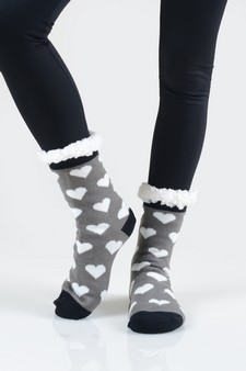 Women's Non-slip Faux Sherpa Heart Pattern Christmas Slipper Socks style 14