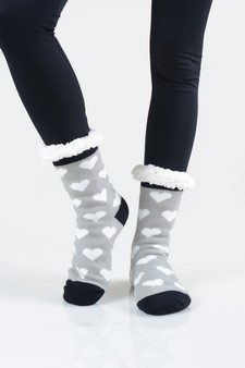 Women's Non-slip Faux Sherpa Heart Pattern Christmas Slipper Socks style 5