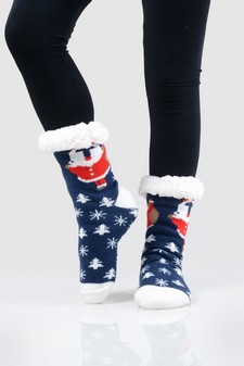 Women's Non-slip Pug Santa Claus Christmas Slipper Socks style 10