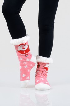 Women's Non-slip Pug Santa Claus Christmas Slipper Socks style 16