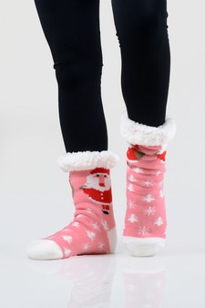 Women's Non-slip Pug Santa Claus Christmas Slipper Socks style 17