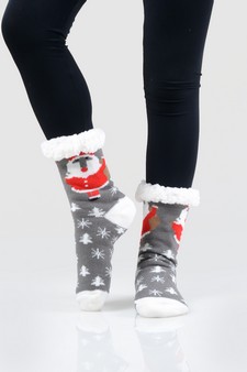 Women's Non-slip Pug Santa Claus Christmas Slipper Socks style 4