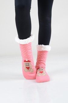 Women's Non-slip Faux Sherpa Snowman Dot Pattern Slipper Socks style 11