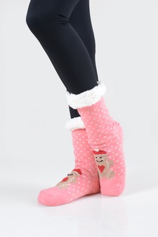 Women's Non-slip Faux Sherpa Snowman Dot Pattern Slipper Socks style 12