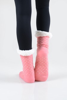 Women's Non-slip Faux Sherpa Snowman Dot Pattern Slipper Socks style 13