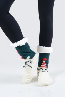 Women's Non-slip Faux Sherpa Snowman Dot Pattern Slipper Socks style 14