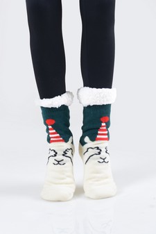 Women's Non-slip Faux Sherpa Snowman Dot Pattern Slipper Socks style 15