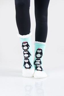 Women's Non-slip Faux Sherpa Snowman Dot Pattern Slipper Socks style 17