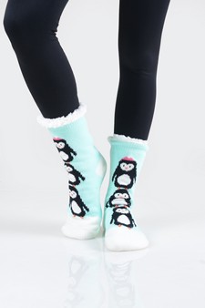 Women's Non-slip Faux Sherpa Snowman Dot Pattern Slipper Socks style 18