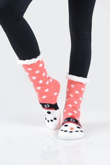 Women's Non-slip Faux Sherpa Snowman Dot Pattern Slipper Socks style 2